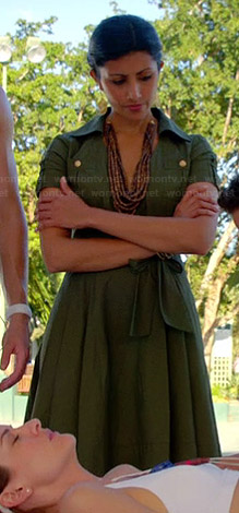 Divya's green military style shirtdress on Royal Pains