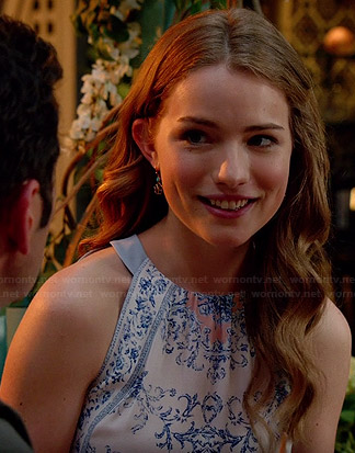 Emma's blue and white printed dress on Royal Pains