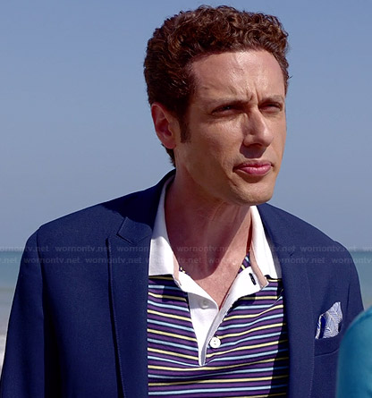 Evan's blue striped polo shirt on Royal Pains