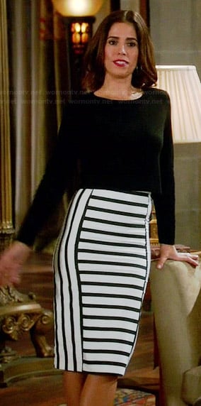 Marisol's black and white striped pencil skirt on Devious Maids