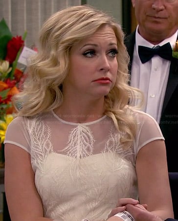 Mel's feather embroidered wedding dress on Melissa and Joey