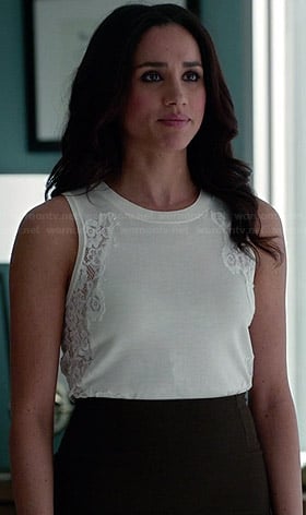 Rachel's white top with lace sides on Suits