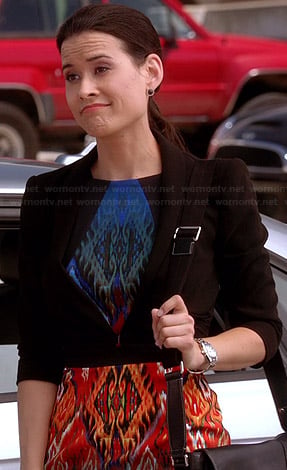Raquel's orange and blue ombre printed dress on Chasing Life