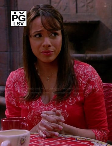Rosie's red and white printed tee on Devious Maids