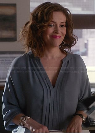 Savi's blue-grey pleated front blouse on Mistresses