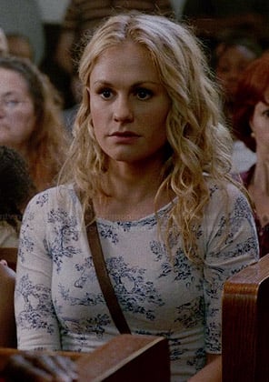 Sookie's white and blue printed top on True Blood