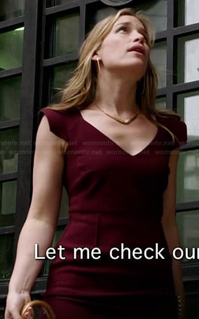 Annie's burgundy v-neck cap sleeve dress on Covert Affairs