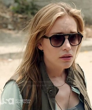 Annie's green cargo vest and sunglasses on Covert Affairs