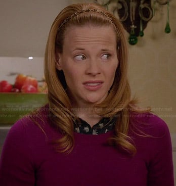 Daphne's navy elephant print shirt and purple sweater on Switched at Birth