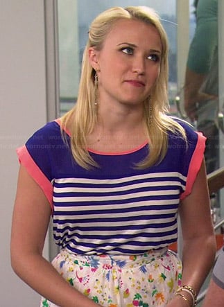 Gabi's blue striped top with pink trim on Young and Hungry