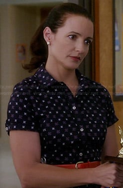 Ginny's navy foulard print shirtdress on Bad Teacher