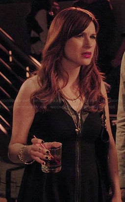 Gretchen's black zip front dress with leather panels on You're the Worst