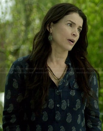 Joanna's blue paisley printed shirt on Witches of East End