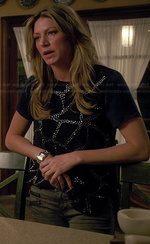 Josslyn's black rhinestone embellished top on Mistresses