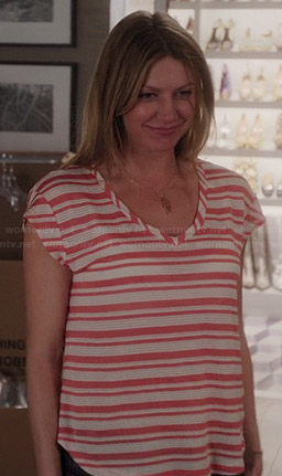 Josslyn's coral striped v-neck tee on Mistresses