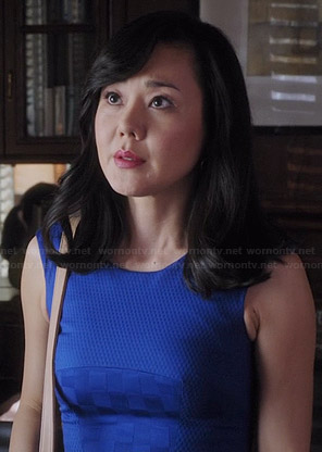 Karen's blue checkerboard pattern dress on Mistresses