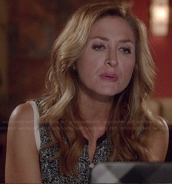 Maura's black speckled print top on Rizzoli and Isles