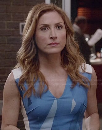 Maura's blue abstract printed dress on Rizzoli and Isles