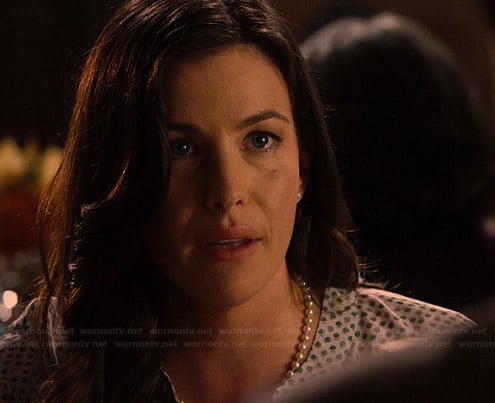 Meg's apple print blouse on The Leftovers