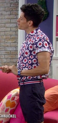 Nick's blue and red floral shirt on Mystery Girls