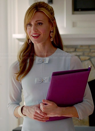 Paige's light blue bow front dress with long sheer sleeves on Royal Pains