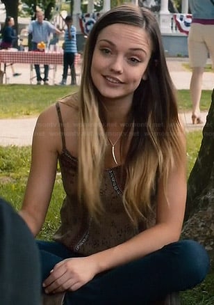Aimee's brown printed cami on The Leftovers