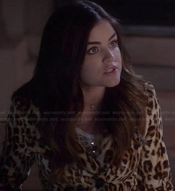 Aria's leopard fur jacket on Pretty Little Liars