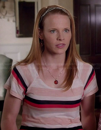 Daphne's white, pink and navy striped tee on Switched at Birth