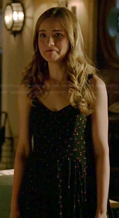 Emma's black floral dress with lace up back on Royal Pains