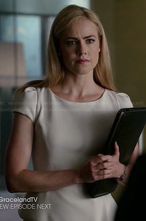 Katrina's white cap sleeve peplum dress on Suits