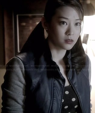 Kira's blue leather jacket with grey sleeves on Teen Wolf