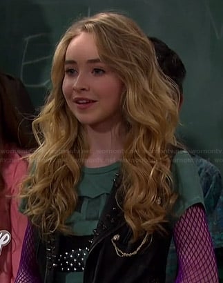 Maya's green studded lips tee and studded leather vest on Girl Meets World