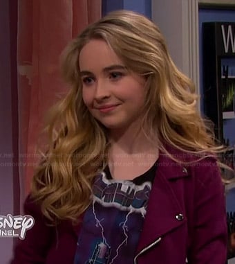 Maya's Metallica crop top and burgundy moto jacket on Girl Meets World