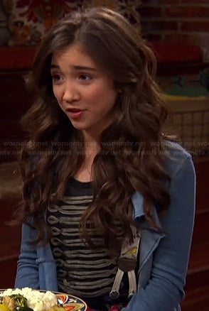 Riley's blue draped front jacket and military tee on Girl Meets World