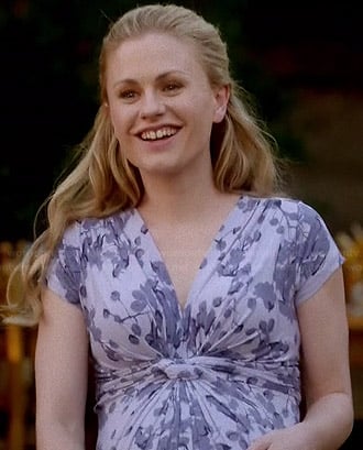 Sookie's purple floral maternity dress on True Blood