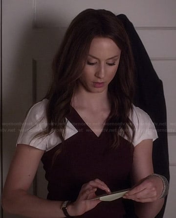 Spencer's burgundy v-neck dress with white sleeves on Pretty Little Liars