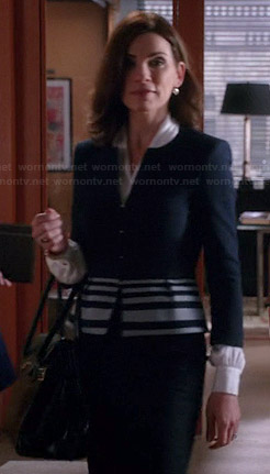 Alicia's black jacket with striped peplum on The Good Wife