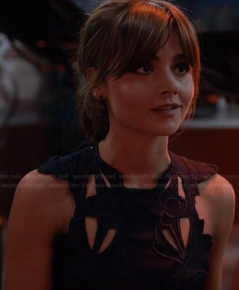 Clara's navy blue cutout dress on Doctor Who