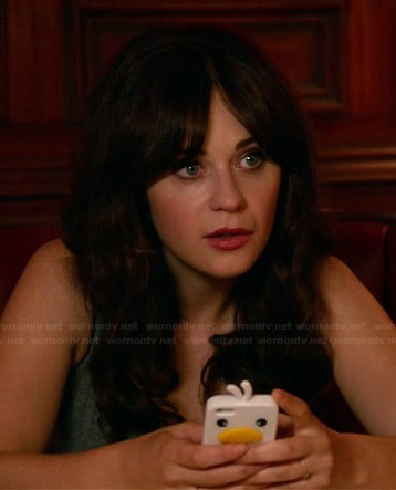 Jess's white duck iPhone cover on New Girl