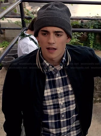 Leo's blue plaid shirt and navy bomber jacket on Red Band Society