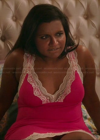 Mindy's pink lace trimmed chemise on The Mindy Project