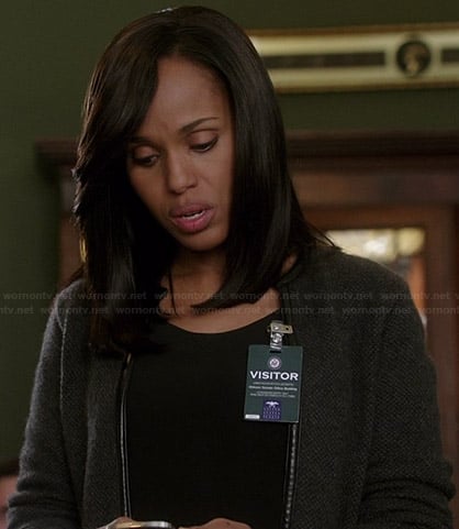 Olivia's grey leather trimmed cardigan on Scandal