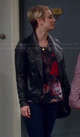Penny's floral top and black leather jacket on The Big Bang Theory