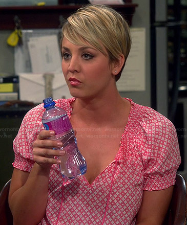 Penny's pink patterned peasant top on The Big Bang Theory