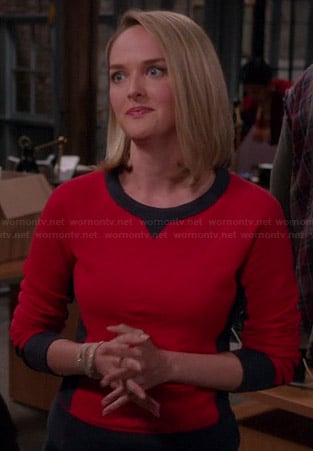 Robyn's red and black colorblock sweatshirt on The Good Wife