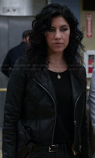 Rosa's black double-zip leather jacket on Brooklyn Nine-Nine