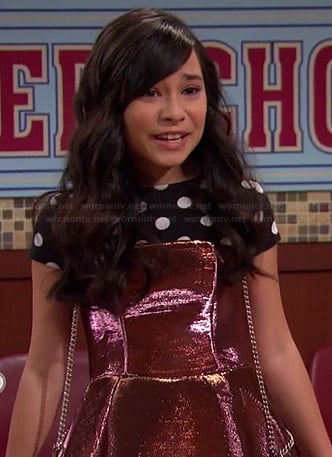 Smackle's metallic pink strapless dress and polka dot top on Girl Meets World