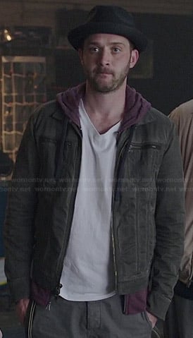 Toby's grey denim zip pocket jacket on Scorpion