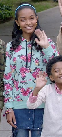 Zoey's blue floral hoodie on Black-ish