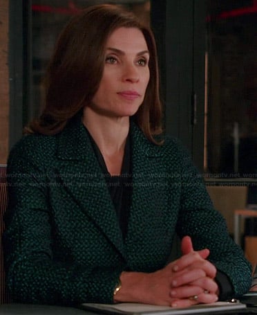 Alicia's green tweed blazer on The Good Wife